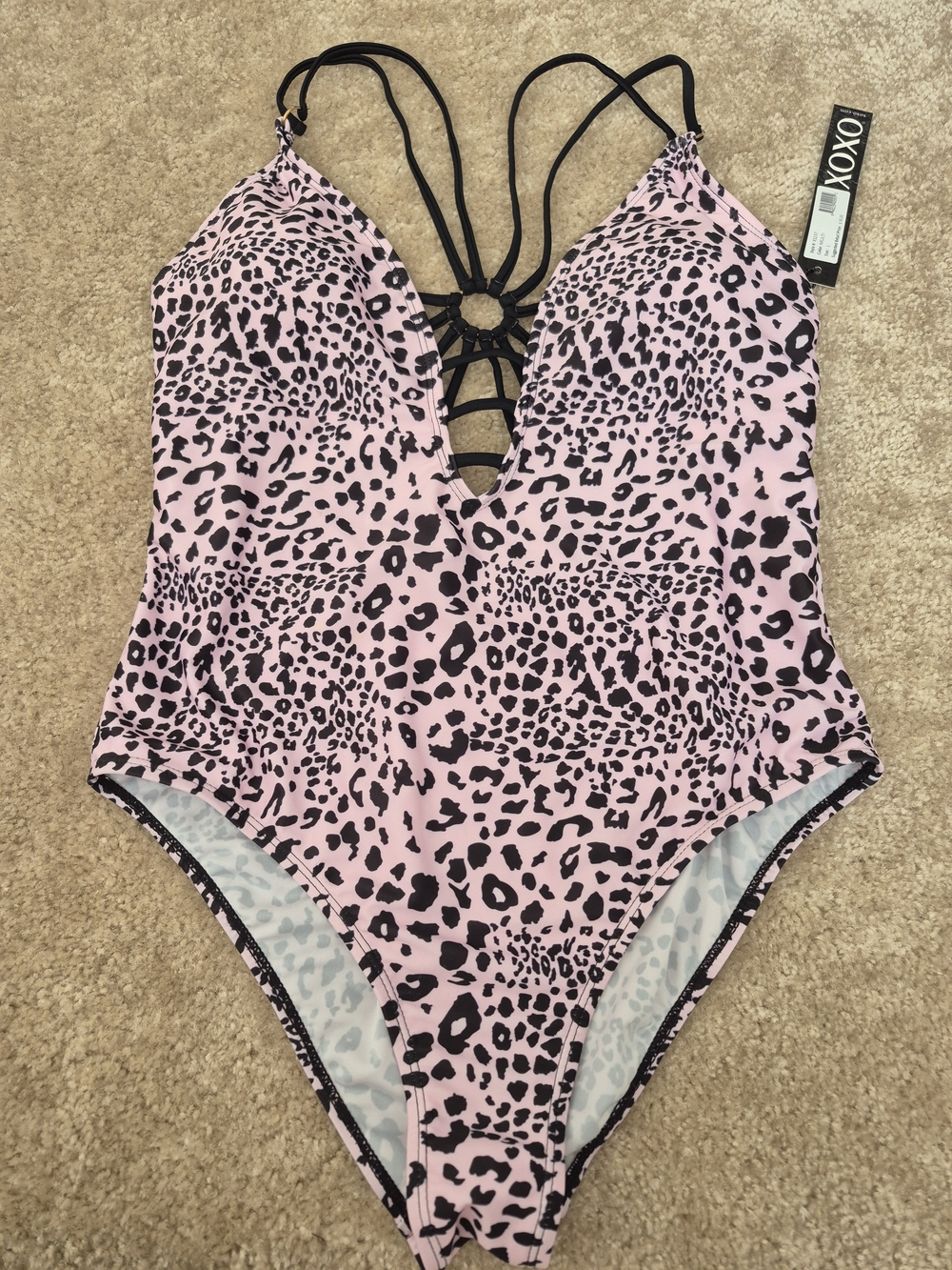 XOXO Pink Leopard One-Piece Swimsuit with Strappy Back